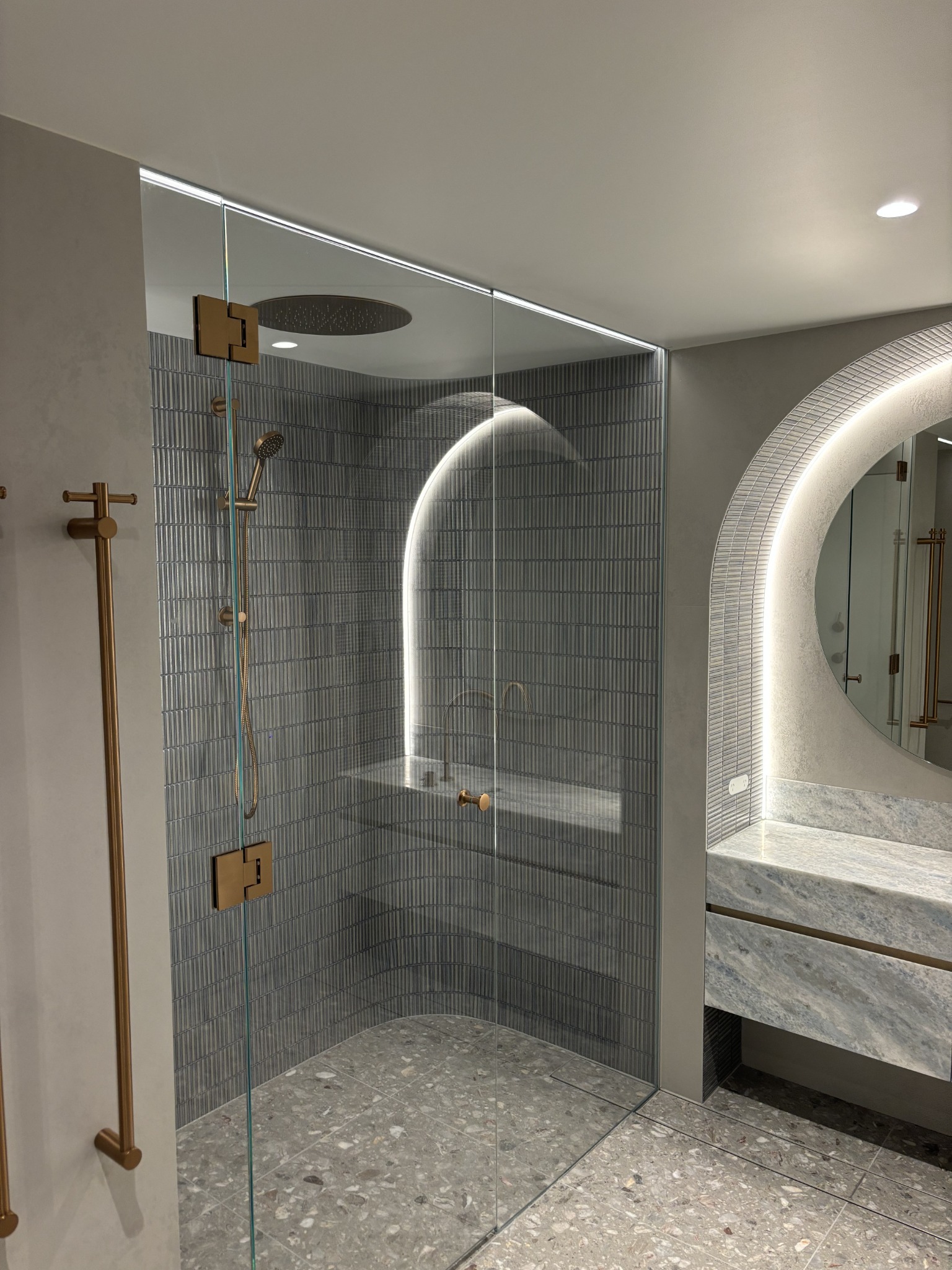 Glass shower and vanity